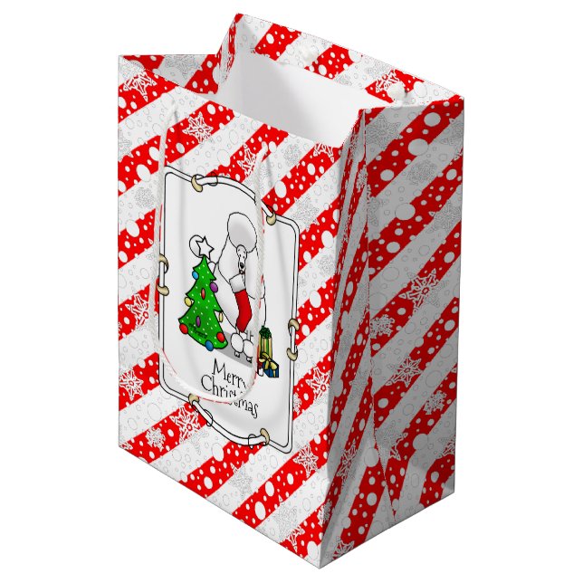 Merry Christmas Tree 2 Poodle (white) Dog Cute Medium Gift Bag (Front Angled)