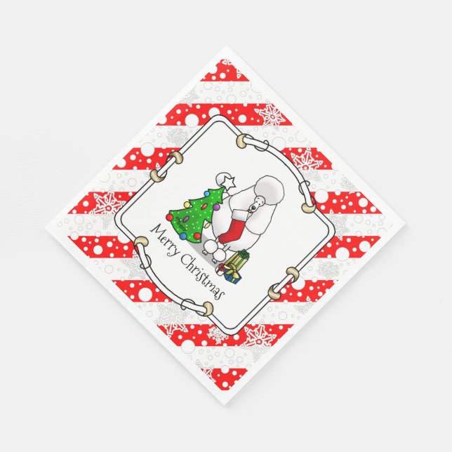Merry Christmas Tree 2 Poodle (white) Dog Cute Napkins (Corner)