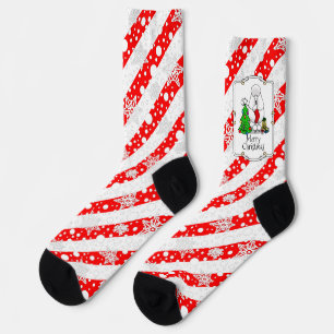 Merry Christmas Tree 2 Poodle (white) Dog Cute Socks