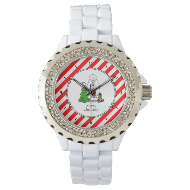 Merry Christmas Tree 2 Poodle (white) Dog Cute Watch (Front)