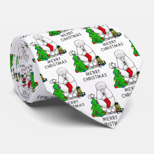 Merry Christmas Tree 2 Poodle (white) Dog Fun Neck Tie