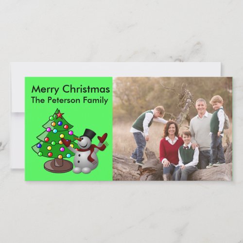 Merry Christmas Tree  3D Snowman Photocard Holiday Card