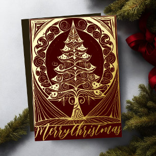 Merry Christmas Tree Abstract Theme Illustration Foil Holiday Card