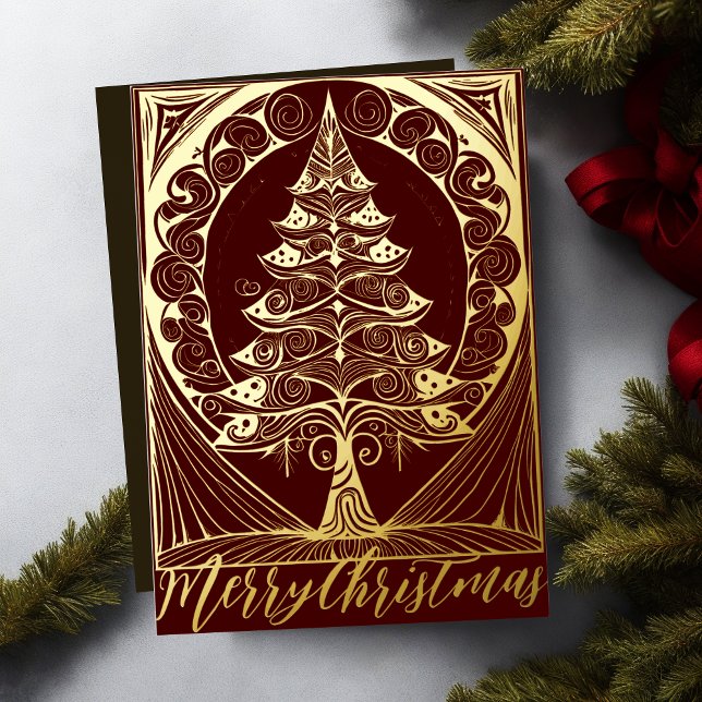  Merry Christmas Tree Abstract Theme Illustration Foil Holiday Card (Creator Uploaded)