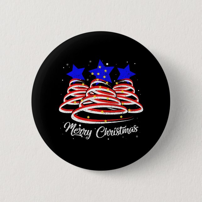 Merry Christmas Tree American Flag Funny US Flag Button (Front)