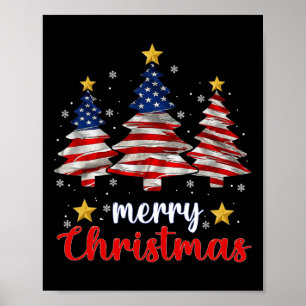 Merry Christmas Tree American Flag Funny Us Flag X Poster