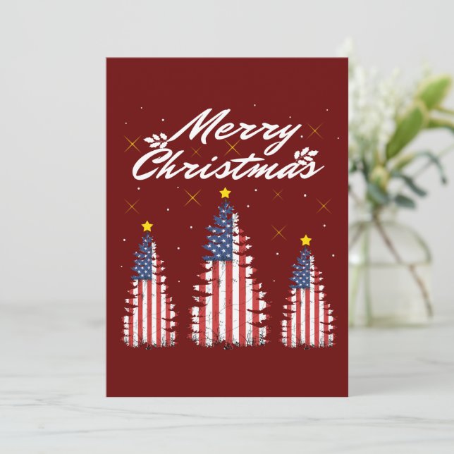 Merry Christmas Tree American Flag  Invitation (Standing Front)