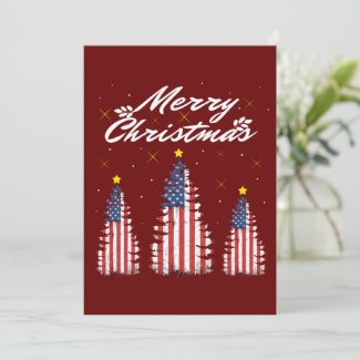 Merry Christmas Tree American Flag  Invitation