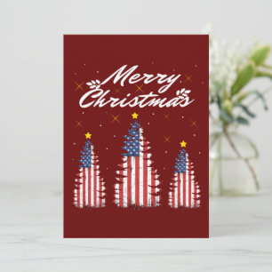 Merry Christmas Tree American Flag Invitation