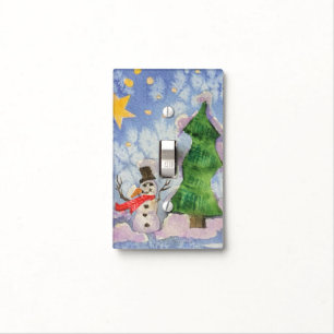 Merry Christmas Tree And Frosty Snowman Watercolor Light Switch Cover