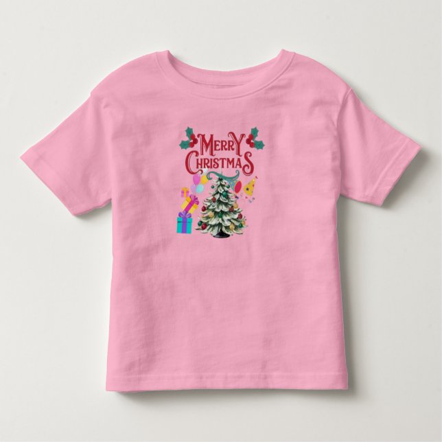 Merry Christmas tree and gift Toddler T-shirt (Front)