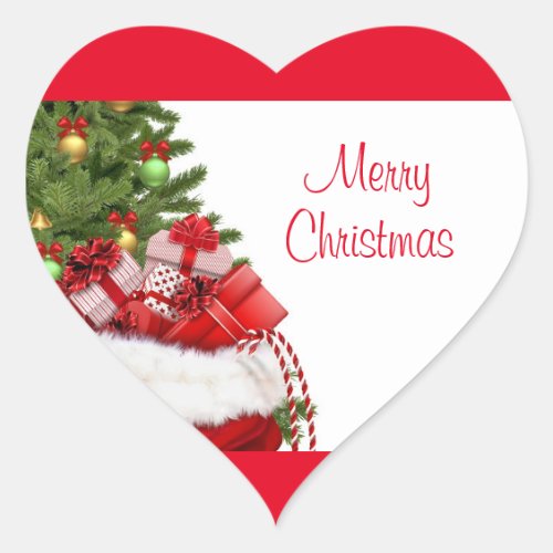 Merry Christmas Tree And Gifts Custom Template Heart Sticker