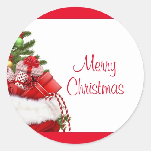 Merry Christmas Tree And Gifts Elegant Template Classic Round Sticker