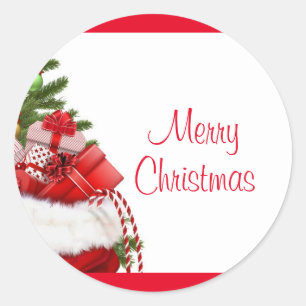 Merry Christmas Tree And Gifts Elegant Template Classic Round Sticker