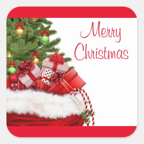 Merry Christmas Tree And Gifts Elegant Template Square Sticker