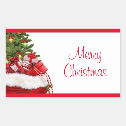 Merry Christmas Tree And Gifts Template Custom Rectangular Sticker