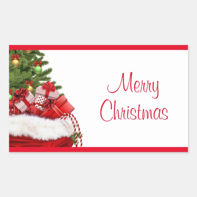 Merry Christmas Tree And Gifts Template Custom Rectangular Sticker (Front)