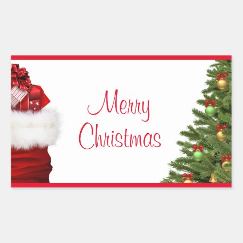 Merry Christmas Tree And Gifts Template Elegant Rectangular Sticker