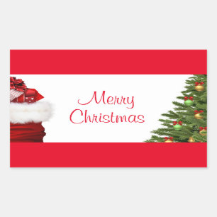 Merry Christmas Tree And Gifts Template Elegant Rectangular Sticker