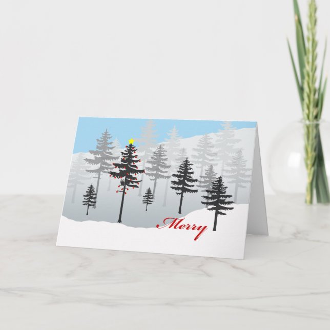Merry Christmas Tree and Owl in the Spruce Forest Card (Front)