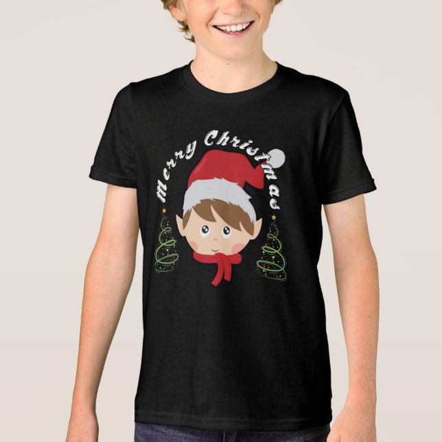 Merry Christmas tree and Santa hat  Tri-Blend Shirt (Front)