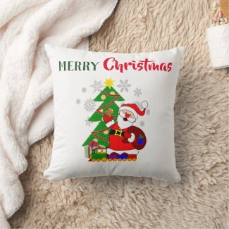 Merry Christmas Tree and Santa Throw Pillow