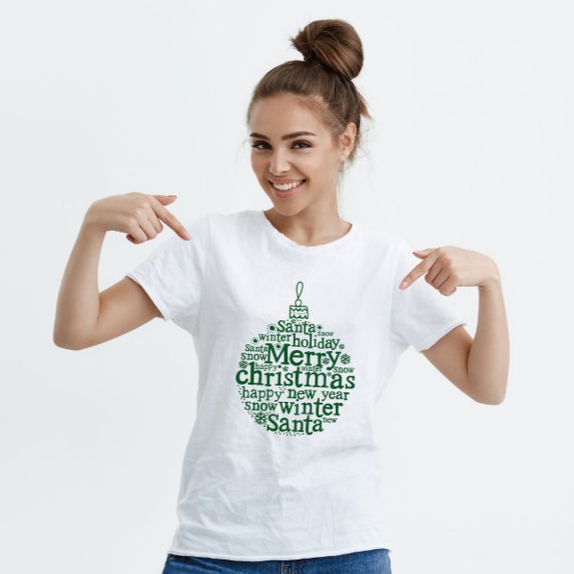Merry Christmas Tree Ball typography design Green T-Shirt (Creator Uploaded)
