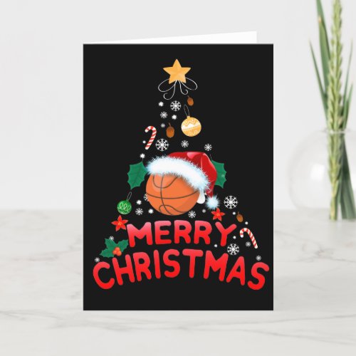 Merry Christmas Tree Basketball Santa Hat 2021  Holiday Card