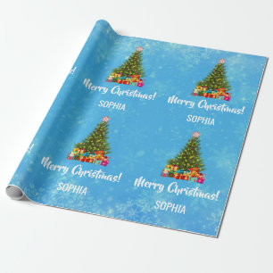 Merry Christmas Tree Baubles Lights Personalized Wrapping Paper