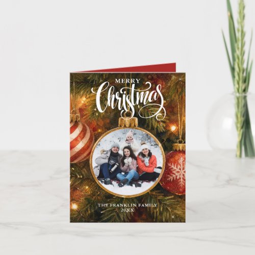 Merry Christmas Tree Baubles Photo Holiday Card