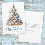 Merry Christmas Tree Beach Holiday Card<br><div class="desc">Get into the holiday spirit with this unique Christmas card featuring a Christmas tree made of shells and starfish. Perfect for sending beachy holiday wishes, this card is ideal for anyone living in tropical places like Florida, Hawaii, or the Bahamas, or for those who simply adore the beach look. The...</div>