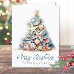 Merry Christmas Tree Beach Holiday Card<br><div class="desc">Get into the holiday spirit with this unique folded Christmas card featuring a festive Christmas tree made of shells and starfish. Perfect for sending beachy holiday wishes, this design is ideal for anyone living in tropical places like Florida, Hawaii, or the Bahamas—or for those who simply love the beach look....</div>