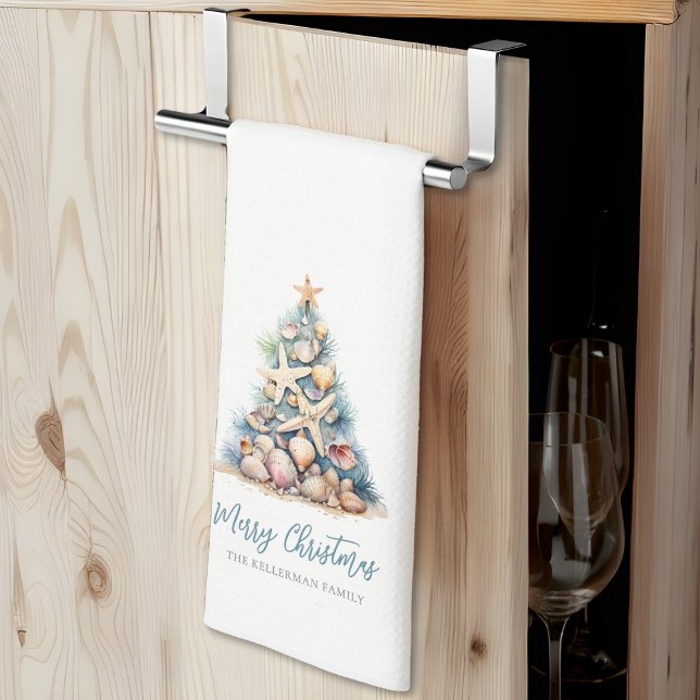 Merry Christmas Tree Beach Kitchen Towel (Merry Christmas Tree Beach kitchen towel )
