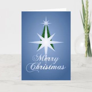Merry Christmas Tree Bethlehem Star (Blue) Holiday Card