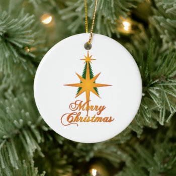 Merry Christmas Tree Bethlehem Star (Gold) Ceramic Ornament