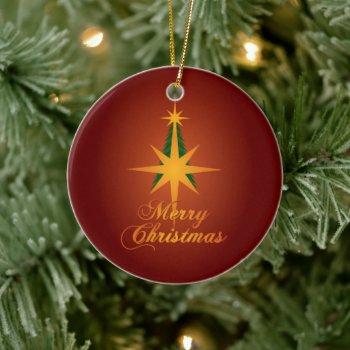 Merry Christmas Tree Bethlehem Star (Red) Ceramic Ornament