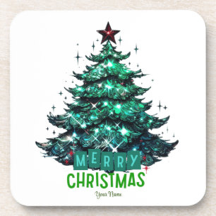 Merry Christmas Tree Beverage Coaster
