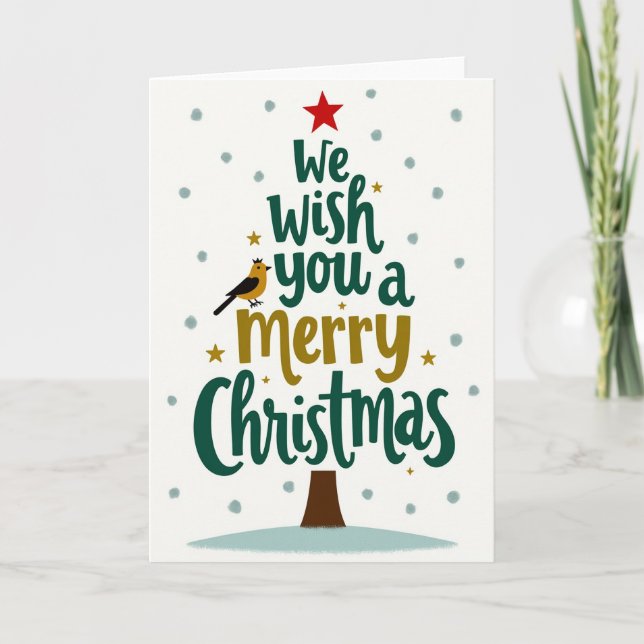Merry Christmas Tree Bird Card (Front)