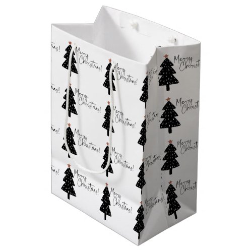Merry Christmas Tree Black and White  Medium Gift Bag