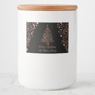 Merry Christmas Tree Black Brown Copper Food Label
