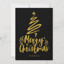 Merry Christmas Tree Black Christmas Card
