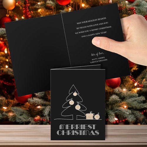 Merry Christmas Tree Black Holiday Card