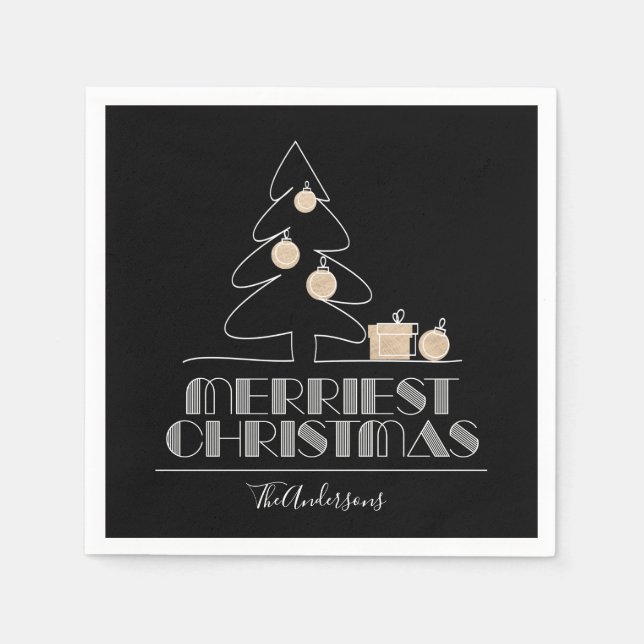 Merry Christmas Tree Black Napkins (Front)