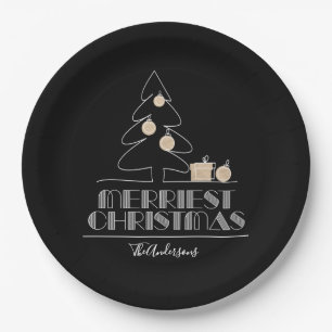 Merry Christmas Tree Black Paper Plates