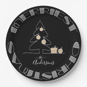 Merry Christmas Tree Black Paper Plates