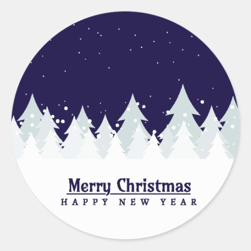 Merry Christmas Tree Blue Classic Round Sticker