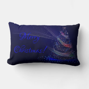 Merry Christmas Tree Blue Purple Stars Elegant Lumbar Pillow