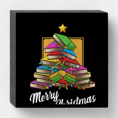 Merry Christmas Tree Book Worms Reading Librarypn Wooden Box Sign