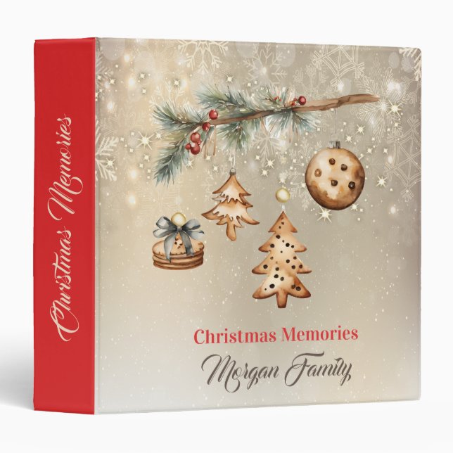 Merry Christmas,Tree Branch,Ornaments,Stars  3 Ring Binder (Front/Spine)
