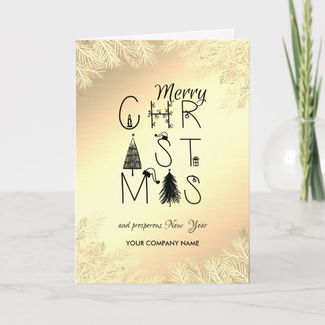 Merry Christmas Tree,Branches,Gold ,Corporate Holiday Card (Front)